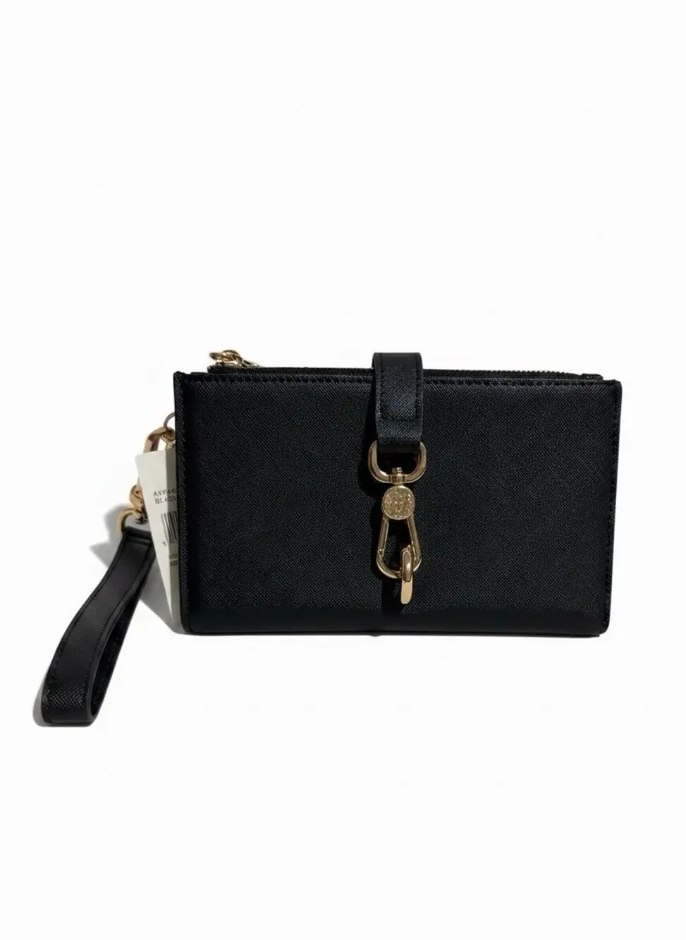 Anne Klein Black Bifold Wristlet With Bridge-Clip Closure Wallet Gold Hardware